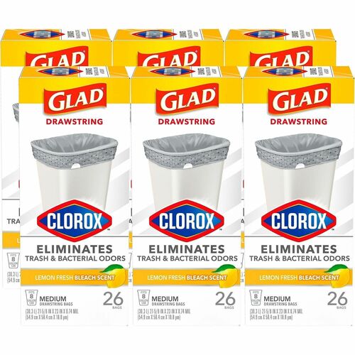 Clorox Company  Trash Bags,Scented,LemonBleach,Drawstring,8Gal,26/PK,6/CT,WE