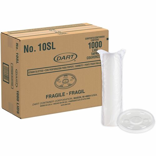 Dart Container Corp  Lids,StrawSlotted,IDButtons,10oz,Polystyren,100/PK,10/CT,TLT