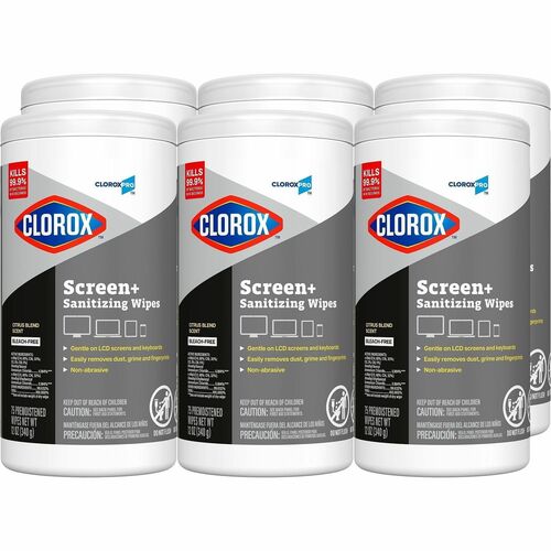 Clorox Company  Wipes,Disinfect,Screen-Safe,Bleach-Free,75/Container,6/CT,WE