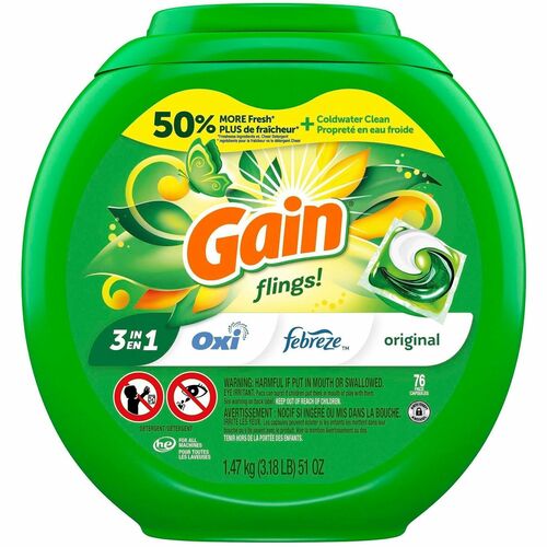 Procter & Gamble Commercial  LaundryDetergent,Pacs,Gain,Original Scent,76/Pack,4/CT,Green