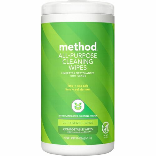 Method Products  Wipes,Cleaning,Plant-based,Lime&Salt,70/Tub,6/CT,Green
