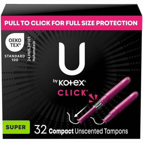 Kimberly-Clark Professional  Tampons,Click,Compact,SuperAbsorbency,Unscented,32/Box,White