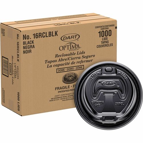 Dart Container Corp  Plastic Lids,f/12-16 oz Dart Foam Cups,100/Bag,10/CT,Black