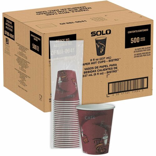 Solo Cup Company  Hot Cups,Single-sided Poly Paper 8oz,25/PK,20PK/CT,Maroon