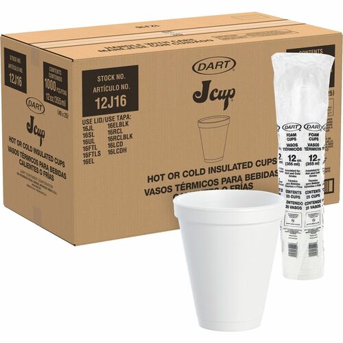 Dart Container Corp  Cups, Hot/Cold, Foam, 12 oz,40/PK,25PK/CT, White