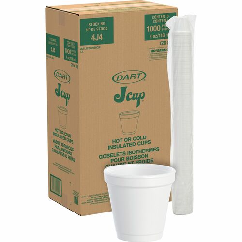 Dart Container Corp  Cups, Hot/Cold, Foam, 4 oz, 1000/CT, White