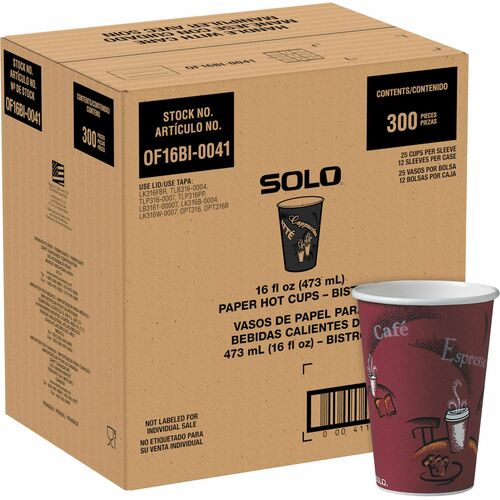 Solo Cup Company  Hot Cups, Single-sided Poly Paper, 16 oz, 300/CT, Maroon