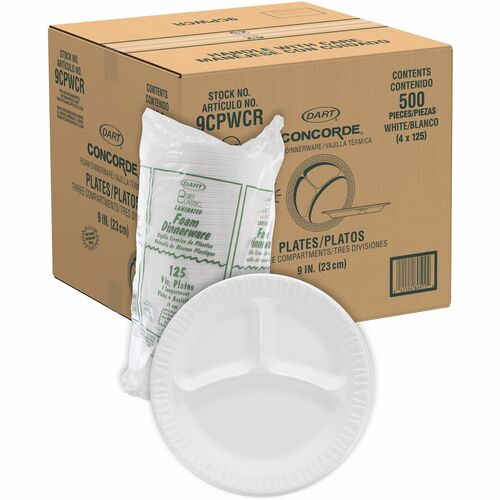 Dart Container Corp  Plates,3 Compartments,Unlaminated Foam,9",125/PK,4/CT,WE