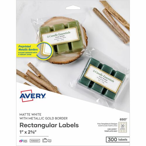 Avery  Labels,w/GoldFoilBorder,Inkjet&Laser,1"x2-5/8",300/PK,WE/GD