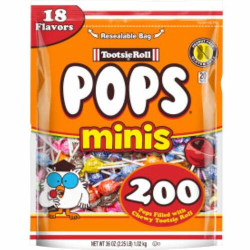 Tootsie  Candy,Lollipops,w/TootsieCenter,18AsstFlavors,200/BG,Brown