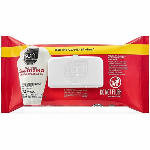 PDI HC  Wipes,NoRinse,Sanitize,Multisurface,9"x8",72/PK,1/CT,White