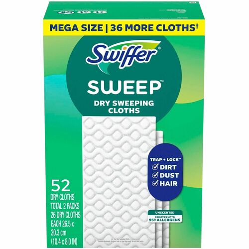 Procter & Gamble Commercial  SwifferDryCloths,Refill,Unscented,10.4"x8",52/BX,3/CT,Green