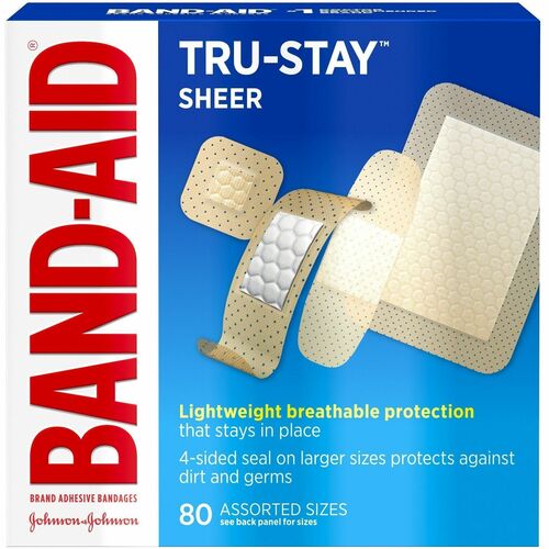 Merchandise, Inc  Bandagesf/MinorWounds,BandAid,Sheer,ASTSizes,80/BX,BE/RD/WE