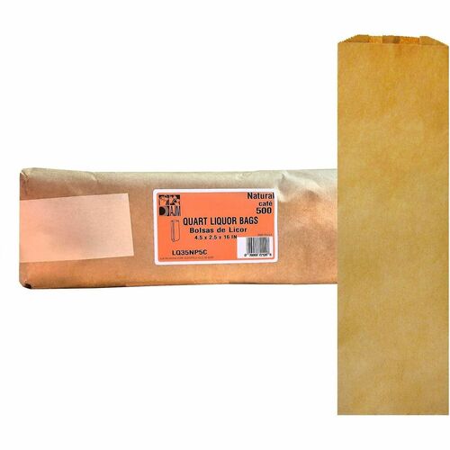 Ajm Packaging Corporation  Liquor Bags,Paper,Quart-Size,500/CT,Natural Kraft