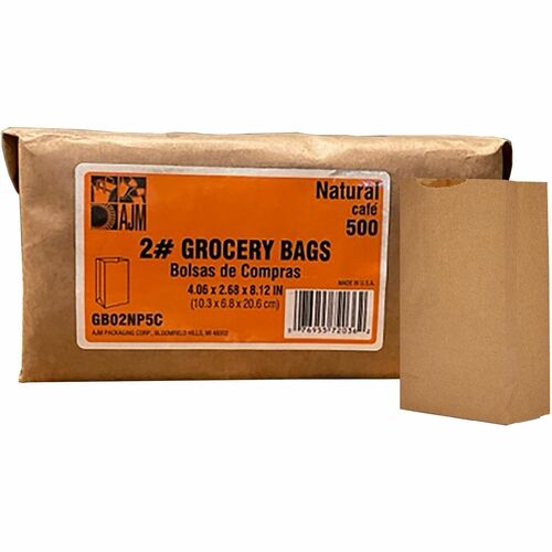 Ajm Packaging Corporation  Grocery Bag, 2 lb. 4-3/10"Wx2-2/5"Lx7-4/5"H, 500/PK, Brown