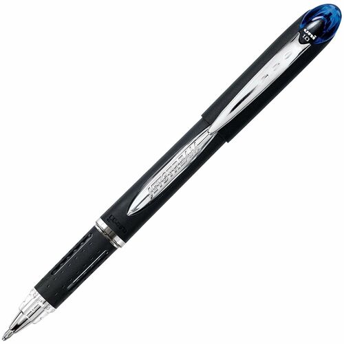 uni-ball Corporation  Ballpoint Pen,Hybrid,Gel,Stick,Bold,1mm,Blue Ink,Black/Silver/Blue Barrel