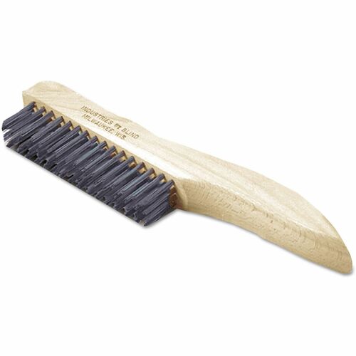 SKILCRAFT  Stainless Steel Brush, Stainless Steel Bristles, 10.5" Brush, 10.5" Tan Plastic Handle