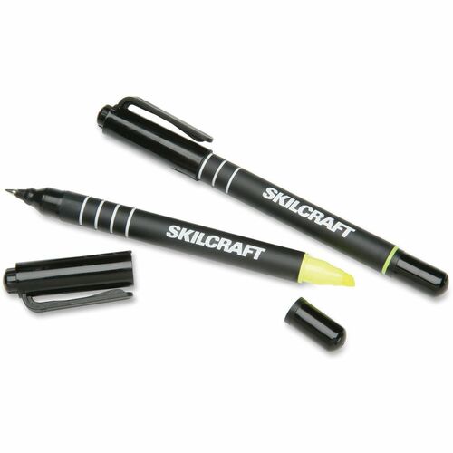 SKILCRAFT  Ballpoint Pen/Highlighter, .7mm/Chisel Pt, 1 Dozen, BK/YW Ink