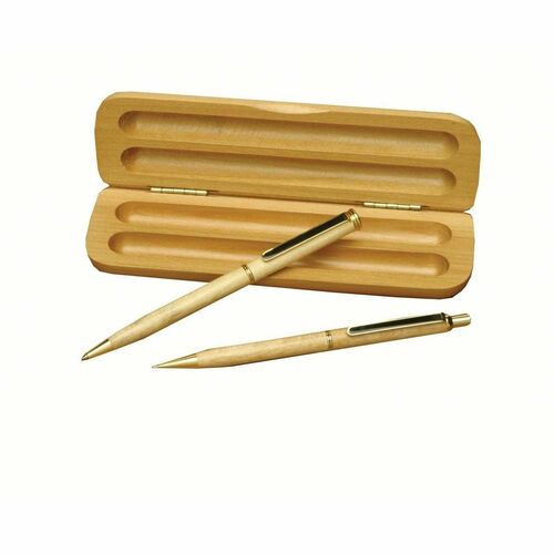 SKILCRAFT  Pen/Pencil Set,Medium Pt Pen,.5mm Lead,BK Ink,Maple Finish