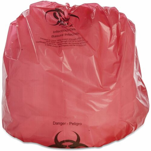 SKILCRAFT  Biohazard Can Liners, Biohazard Infectious Waste, 55 gal, 3 mil, 37" x 50", Red, Flat Pack, 37/Box