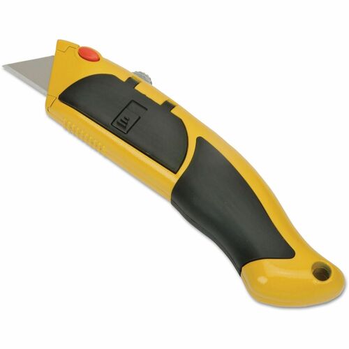 SKILCRAFT  Utility Knife with Cushion Grip Handle, 2pt Blade, 7" Metal/Rubber Handle, Yellow/Black