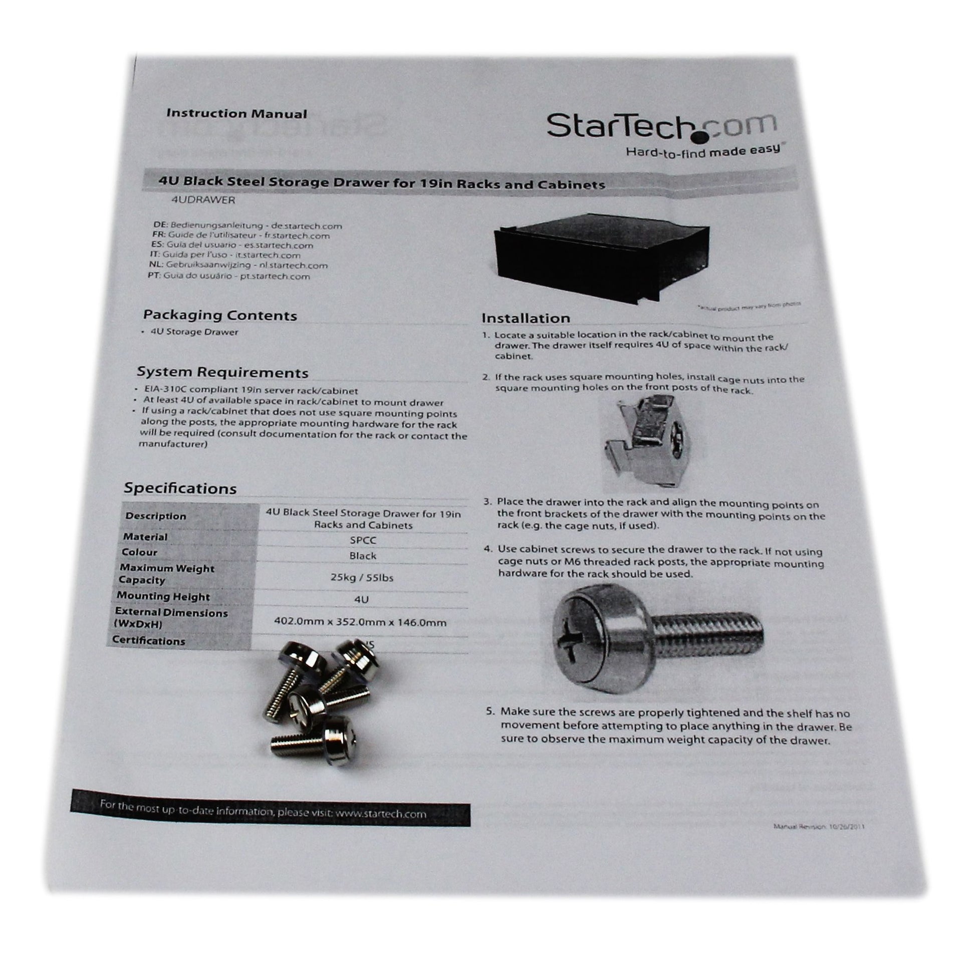 StarTech.com 4UDRAWER rack accessory Rack shelf