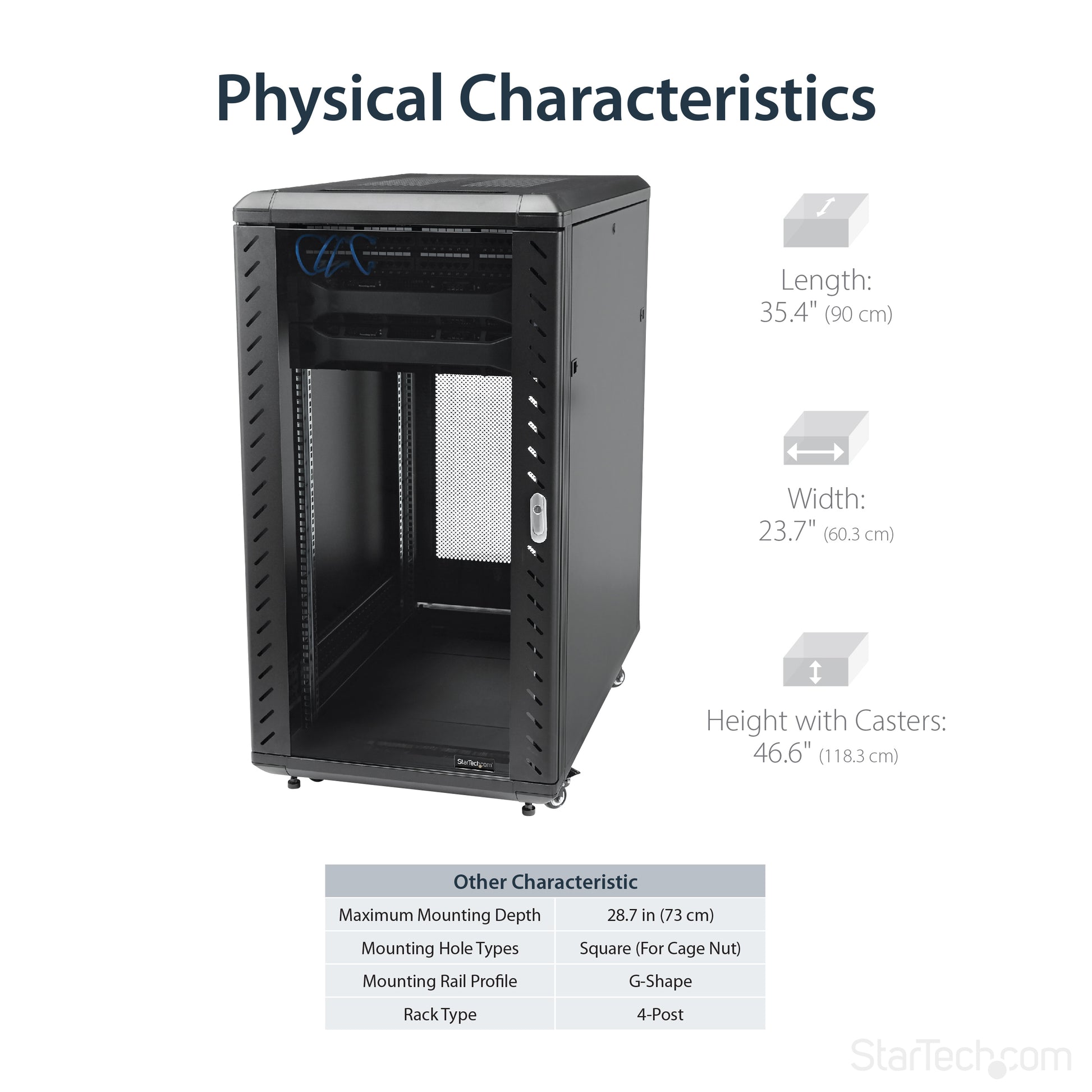StarTech.com RK2236BKF rack cabinet 22U Freestanding rack Black