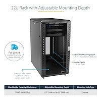 StarTech.com RK2236BKF rack cabinet 22U Freestanding rack Black