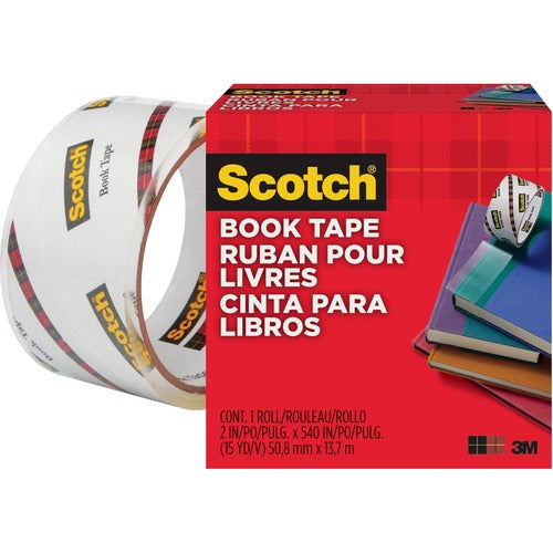 3M  Book Tape, 3" Core Size, 2" x 15 Yards, Clear