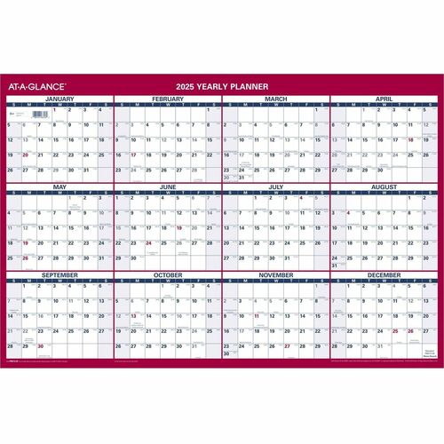 AT-A-GLANCE  Wall Calendar,2-Sided,Horz/Vert,12 Months,36"x24",Red/Blue