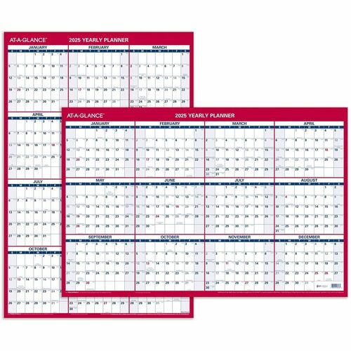 AT-A-GLANCE  Erasable Wall Calendar,2-Sided,Horz/Vert,36"x24",Red/Blue