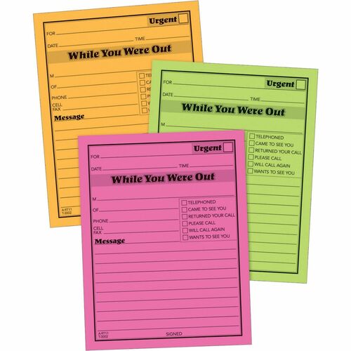 Adams  Message Pad, "While You Where Out", 4"x5-1/2", 6/PK,Neon AST