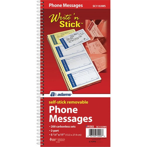 Adams  Message Book, Spiral Bound, Sticky Back notes