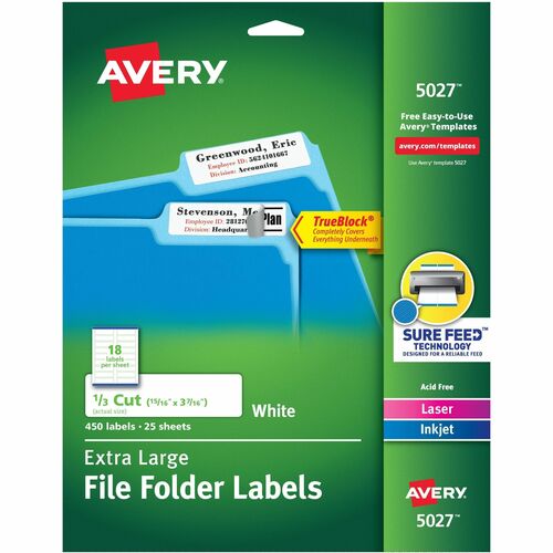 Avery  Extra Large Filing Labels, 15/16"x3-7/16", 450/PK, White