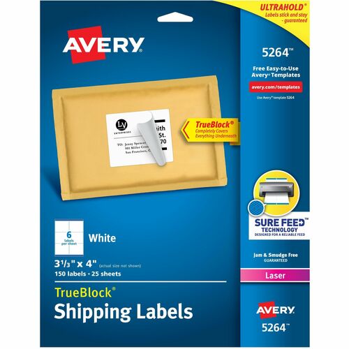 Avery  Shipping Labels, TrueBlock, 3-1/3"x4", 150/PK, White