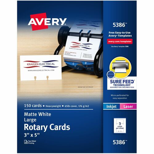 Avery  Laser/Inkjet Rotary Cards,2-sided,3"x5",3/Sht,150/BX,WE