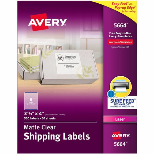 Avery  Laser Labels, Shipping, 3-1/3"x4", 300/BX, Matte CL