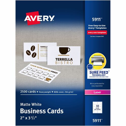 Avery  Business Card, Laser, 2"x3-1/2", 2500/BX, White