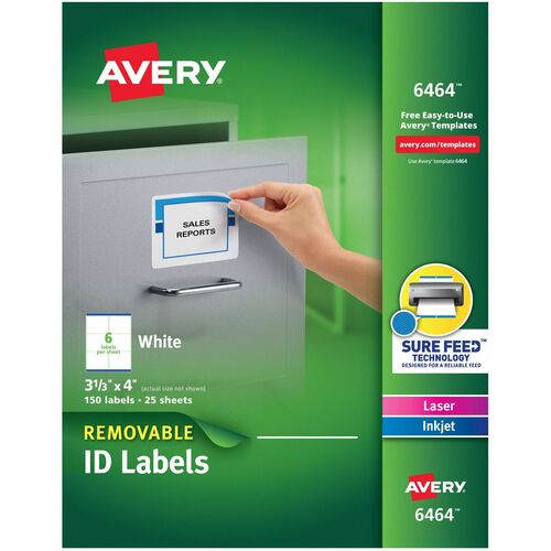 Avery  Laser/Inkjet Labels,Removable, 3-1/3"x4",150/PK, WE
