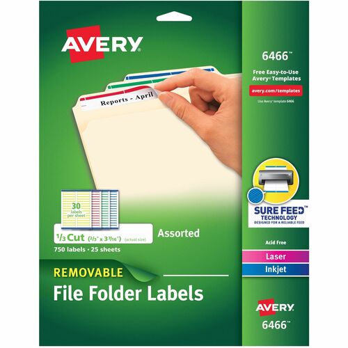 Avery  Filing Labels,Laser/Inkjet,Removable,2/3"x3-7/16",750/PK,Ast