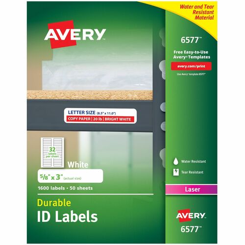 Avery  Durable ID Labels,Laser,Permanent,5/8"x3",1600/PK,WE
