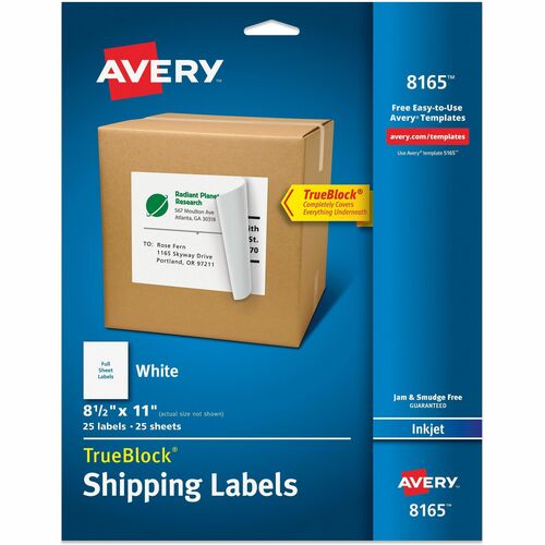 Avery  Inkjet Labels, Full Sheet, Permanent, 8-1/2"x11", 25/PK, WE