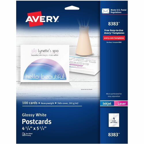 Avery  Inkjet Postcard,Perforated,5-1/2"x4-1/4",100/PK,Glossy,WE