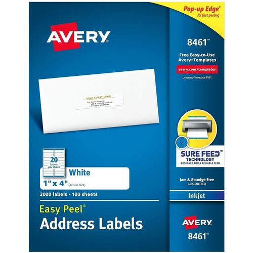 Avery  Inkjet Labels, Mailing,1"x4", 2000/BX, White