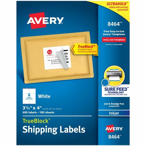 Avery  Inkjet Labels, Shipping, Permanent, 3-1/3"x4", 600/BX, WE