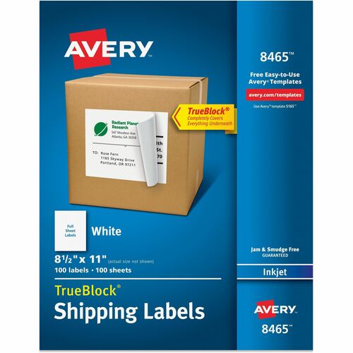 Avery  Inkjet Labels, Full Sheet, Permanent, 8-1/2"x11",100/BX, WE