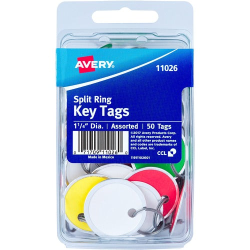 Avery  Key Tag, w/ Metal Rim, 1-1/4" Diameter, 50/PK, Assorted