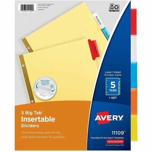 Avery  Big Tab Insertable Dividers,11"x8-1/2",5 Tabs/ST,Buff/Multi
