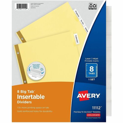 Avery  Big Tab Insertable Dividers,11"x8-1/2",8 Tabs/ST,Buff/Clear