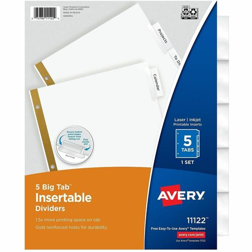 Avery  Insertable Dividers,11"x8-1/2",5-Tab,1 ST,CL / WE Paper